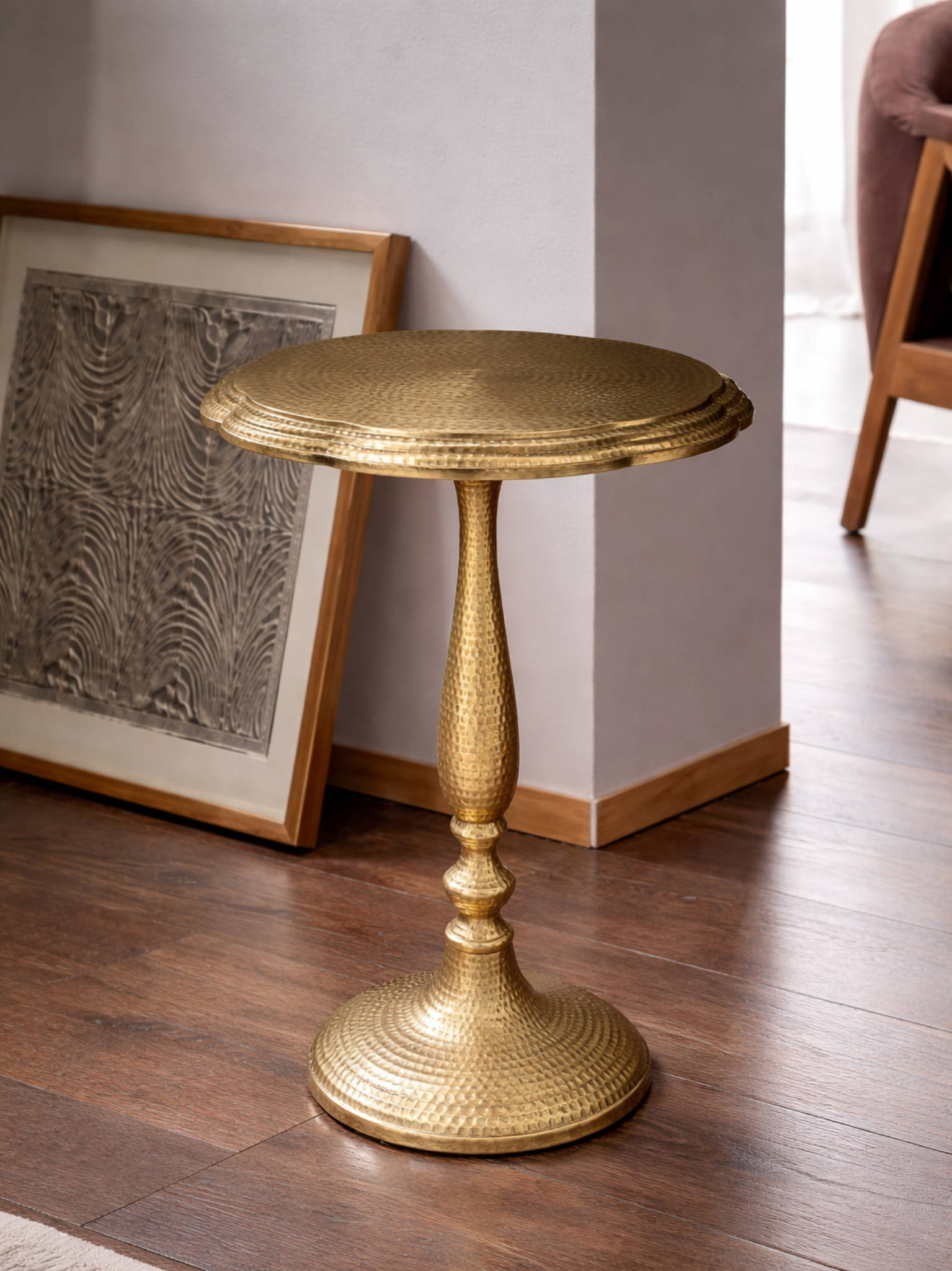 Hammered Heritage Pedestal Stool – Accent Stool by Grandeur