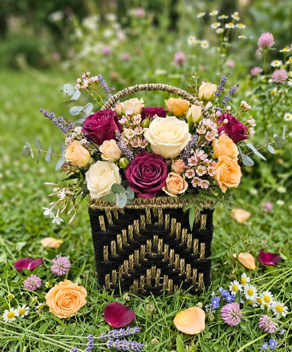 Midnight & Gold Artisan Woven Basket – Decorative Basket by Grandeur