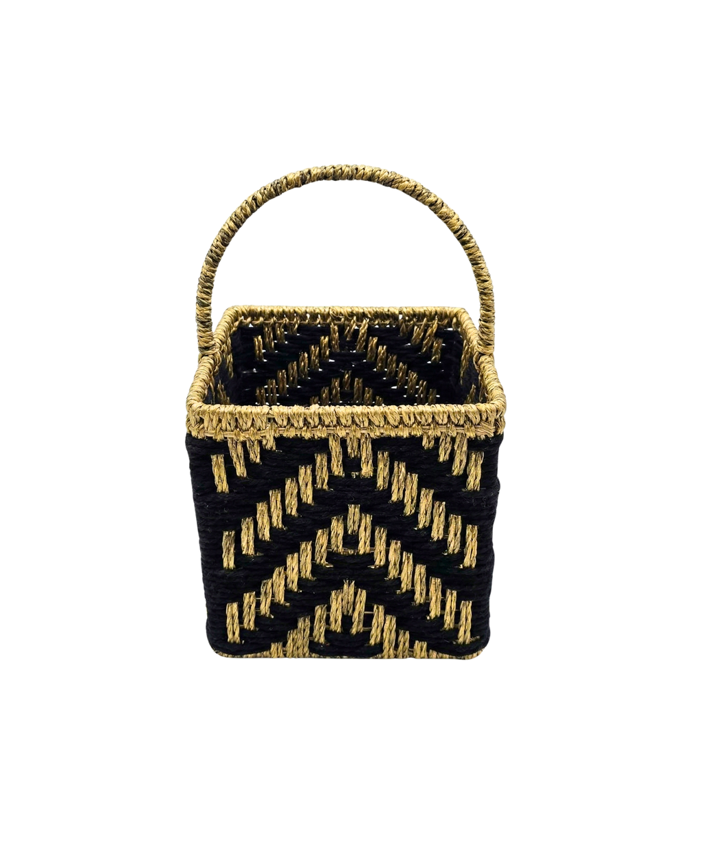 Midnight & Gold Artisan Woven Basket – Decorative Basket by Grandeur