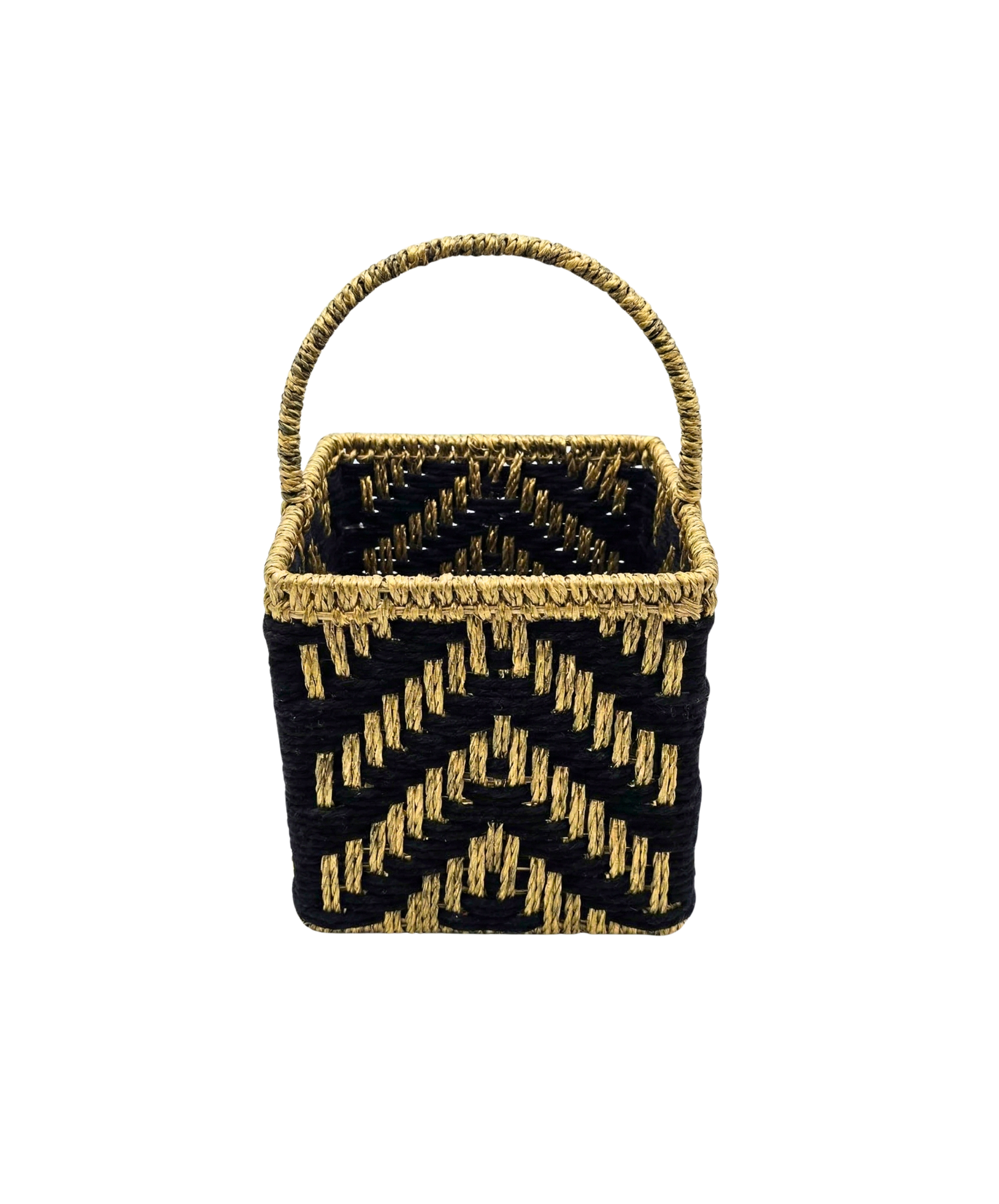 Midnight & Gold Artisan Woven Basket – Decorative Basket by Grandeur