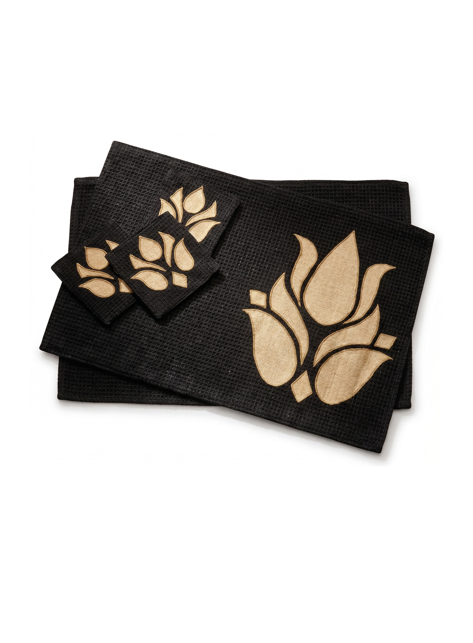 Midnight Lotus Appliqué Table Mat (Pack of 6) – Table Mat by Grandeur