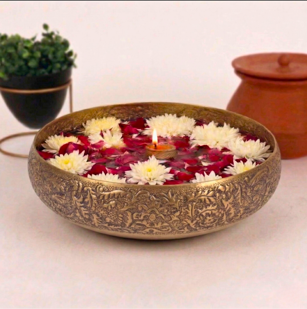 Antique Floral Heritage Urli – Decorative Urli by Grandeur