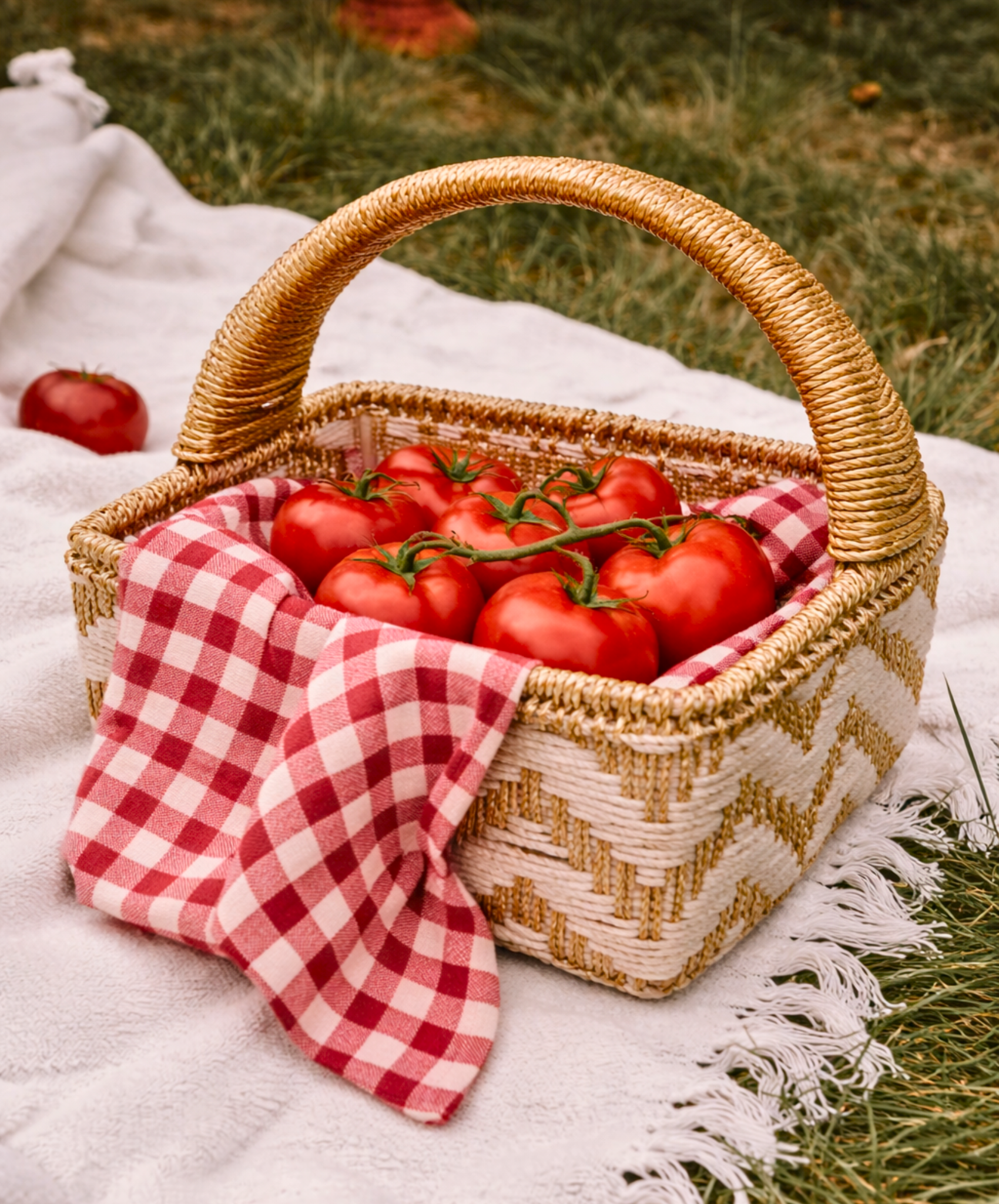 Sun-Kissed Chevron Harvest Basket – Decorative Basket by Grandeur