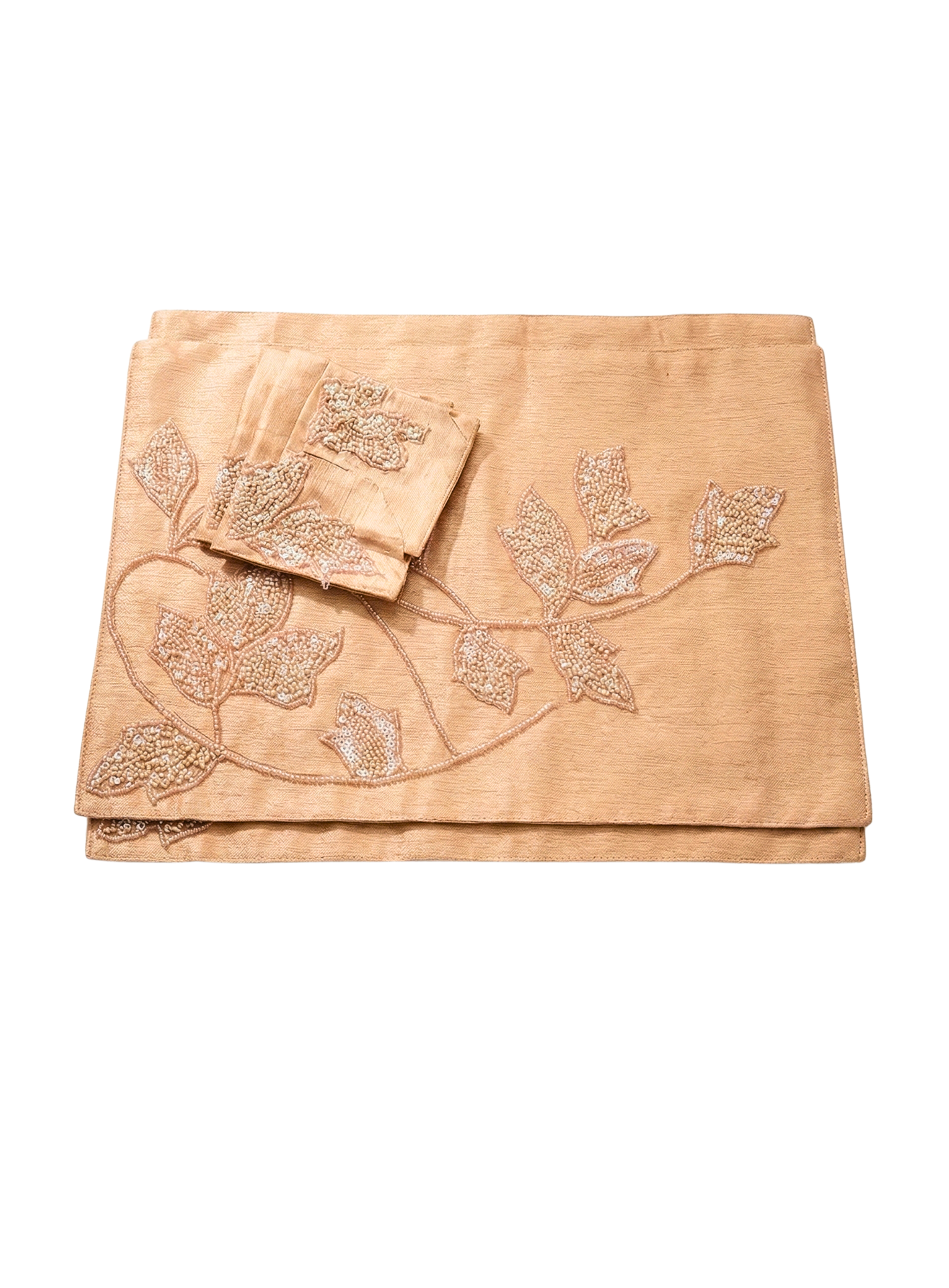 Champagne Silk Beaded Table Mat (Pack of 6) – Table Mat by Grandeur