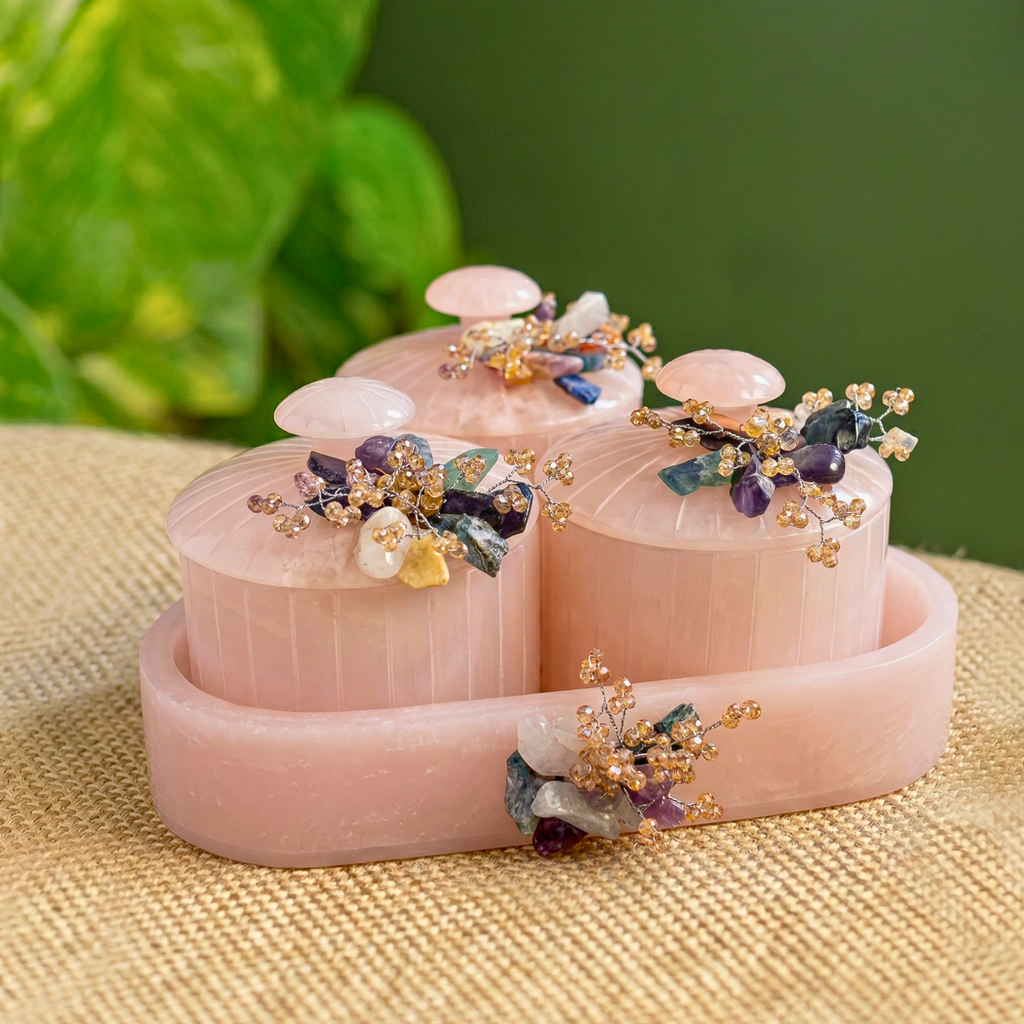 Rose Quartz Crystal Jars – Decorative Jar by Grandeur