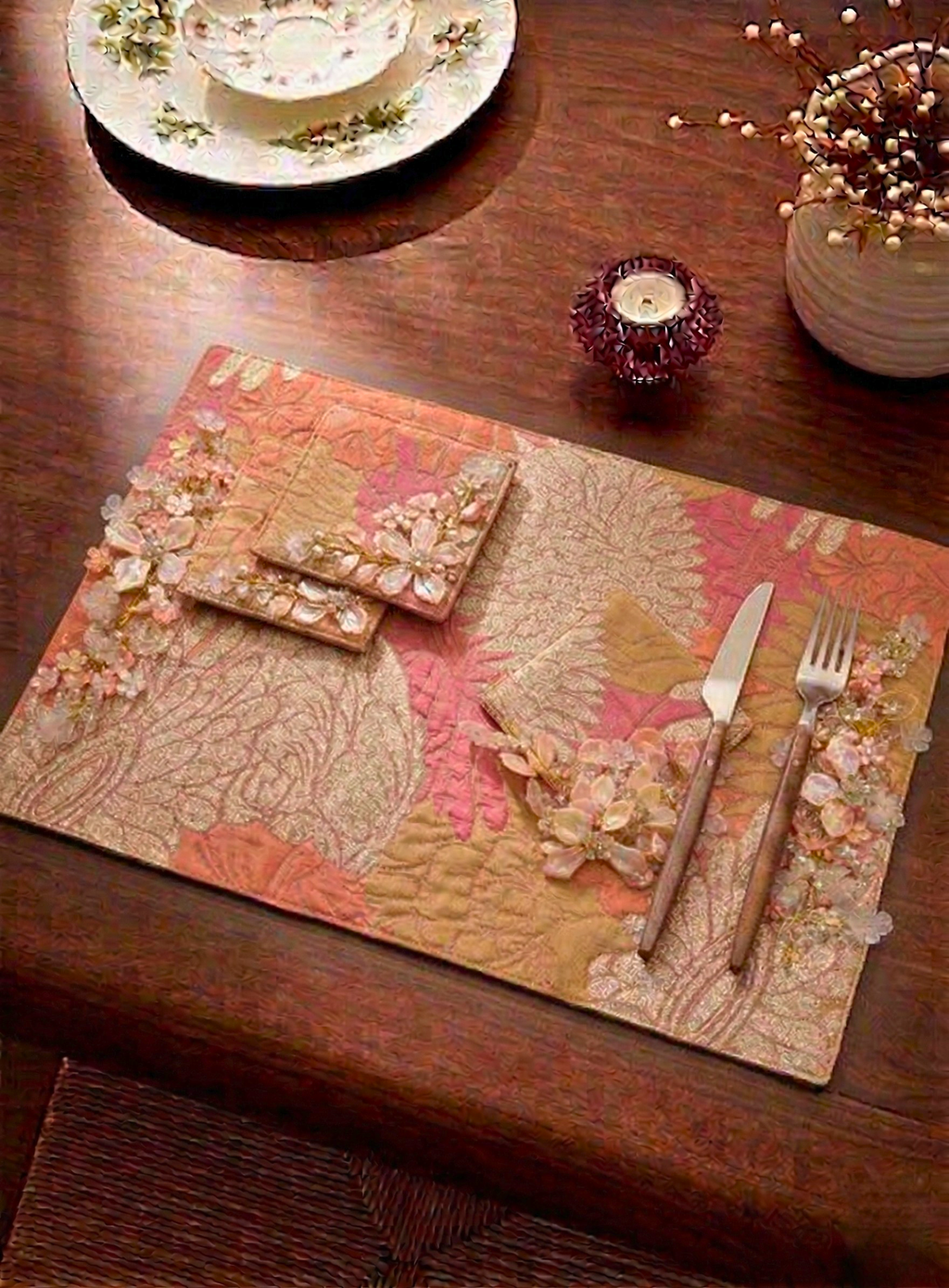 Sunset Paisley 3D Beaded Table Mat (Pack of 6) – Table Mat by Grandeur