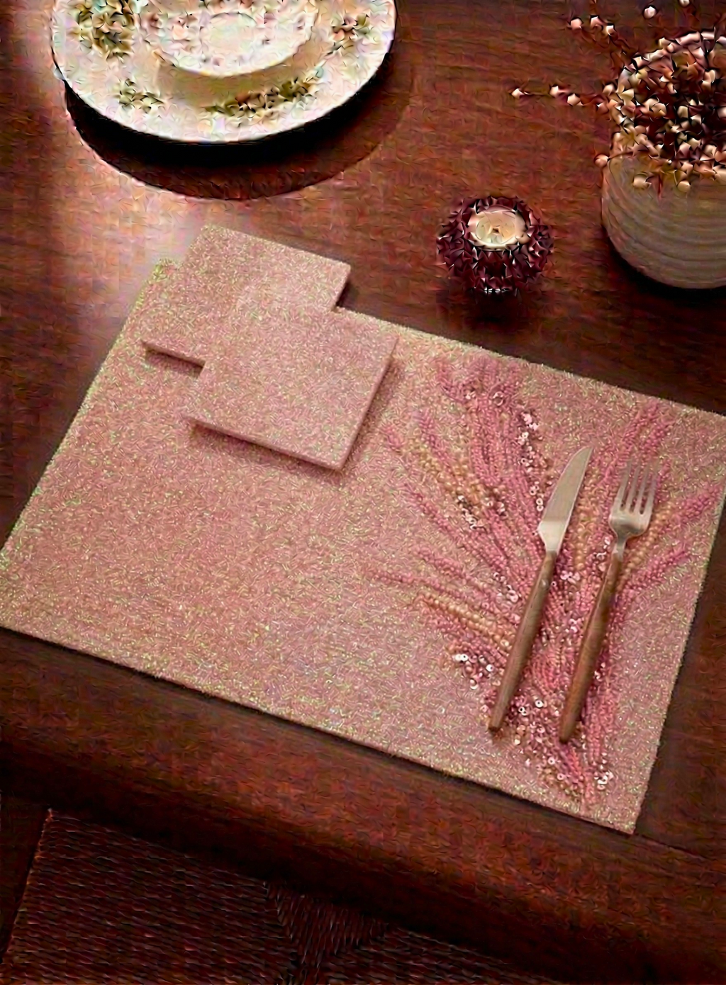 Rose Quartz Beaded Table Mat (Pack of 6) – Table Mat by Grandeur