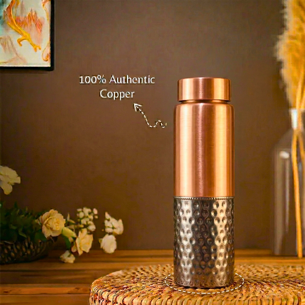 Dual-Tone Hammered Copper Bottle – Water Bottle by Grandeur