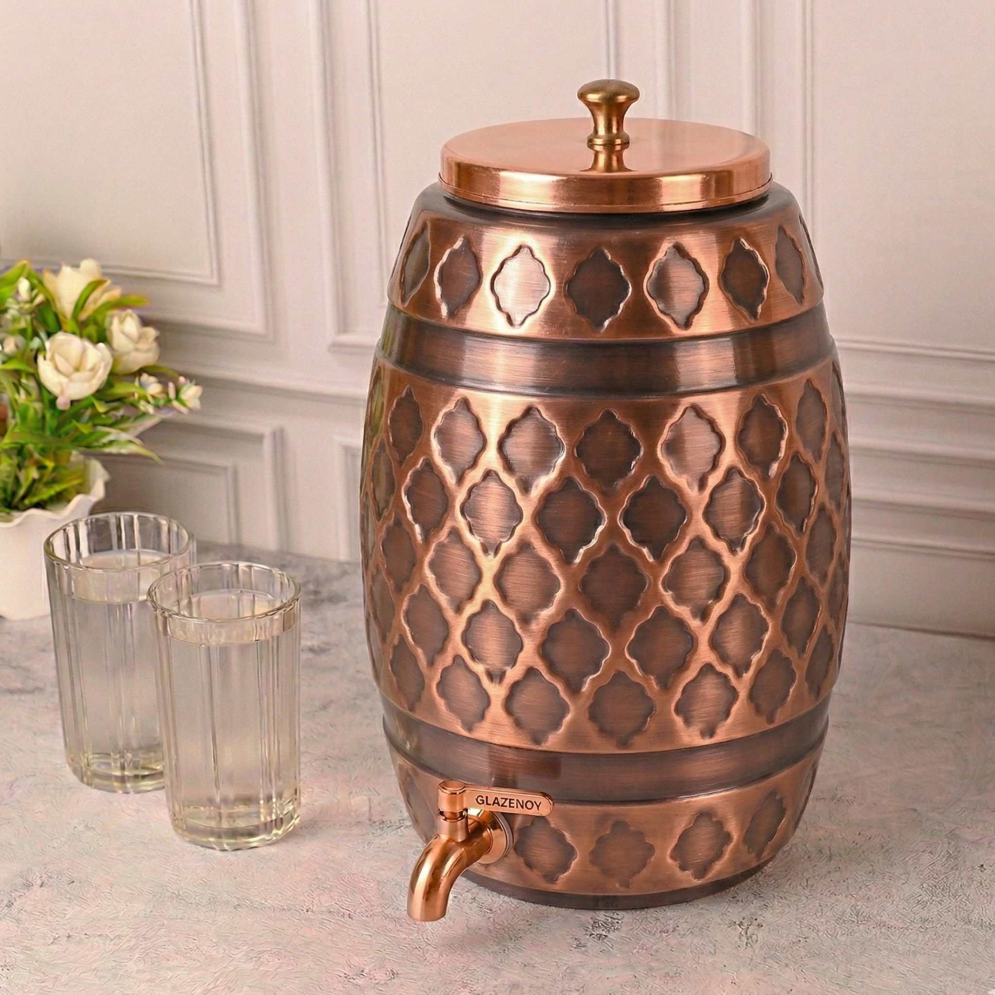 Antique Moroccan Lattice Copper Water Dispenser – Water Dispenser by Grandeur