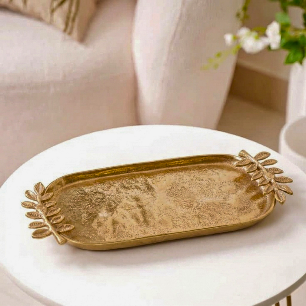 Gilded Laurel Hammered Tray (Pack of 2) – Decorative Tray by Grandeur