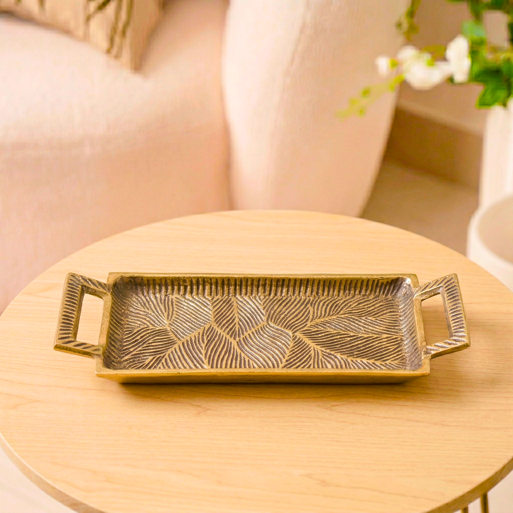 Gilded Foliage Rectangular Tray – Decorative Tray by Grandeur