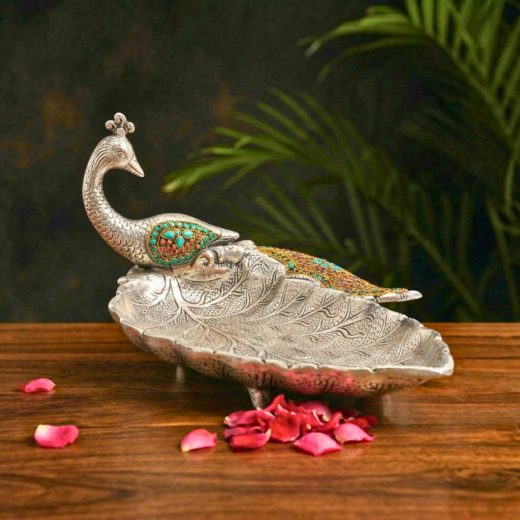 Imperial Peacock Leaf Platter – Decorative Platter by Grandeur