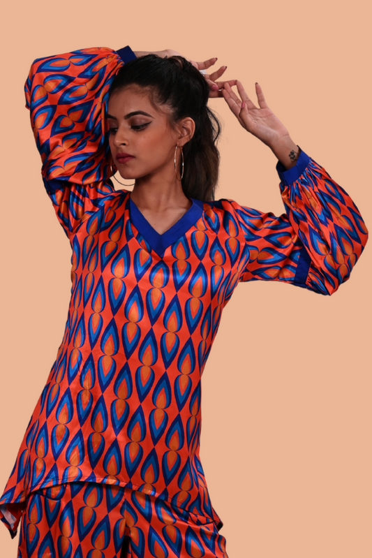 Blue and orange drop print co-ord set