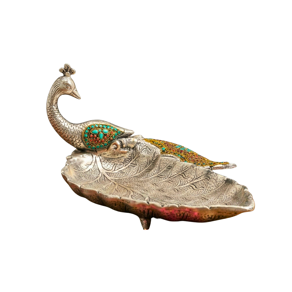 Imperial Peacock Leaf Platter – Decorative Platter by Grandeur