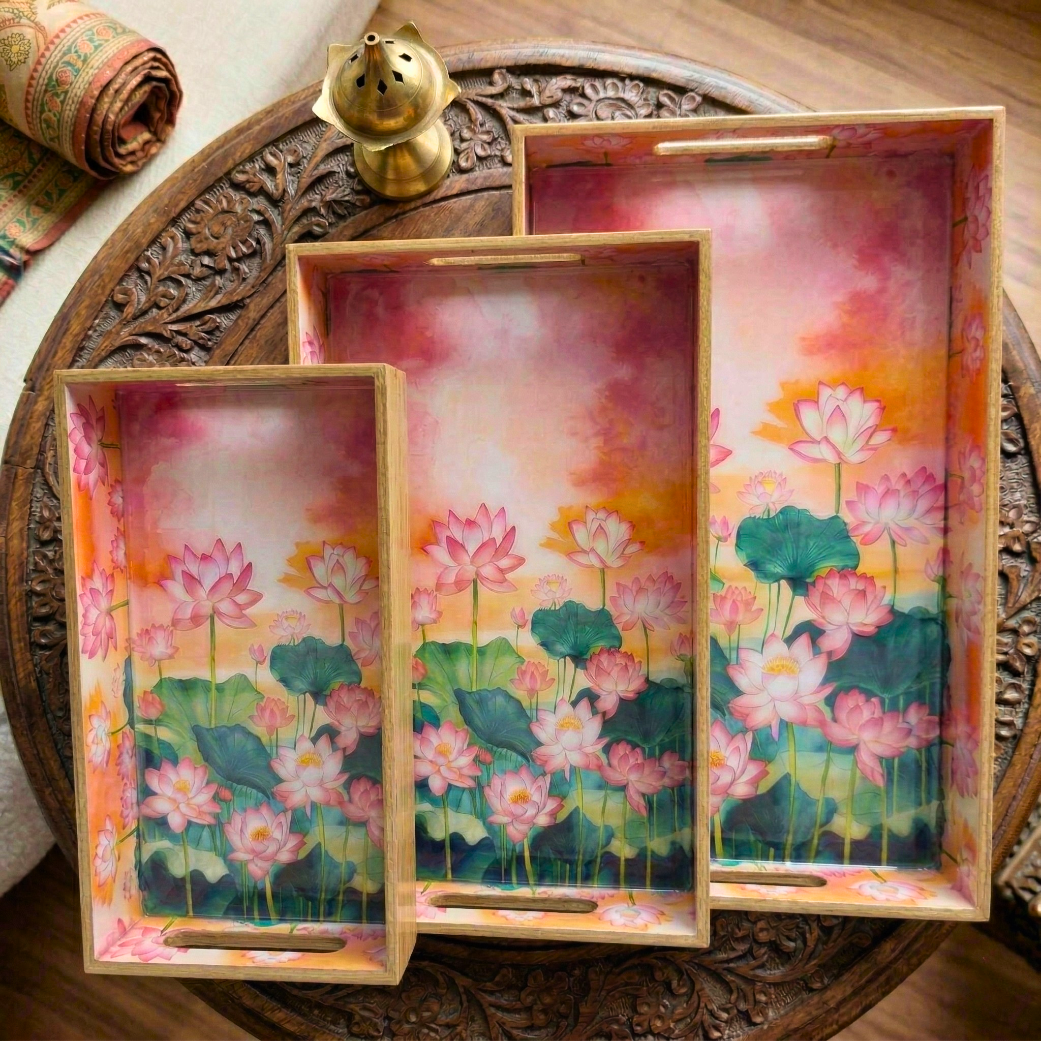 Ethereal Lotus Garden Trays – Decorative Tray by Grandeur