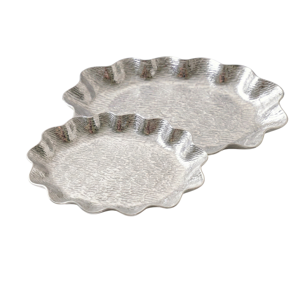 Silver Scalloped Bark Tray (Set of 2) – Decorative Tray by Grandeur