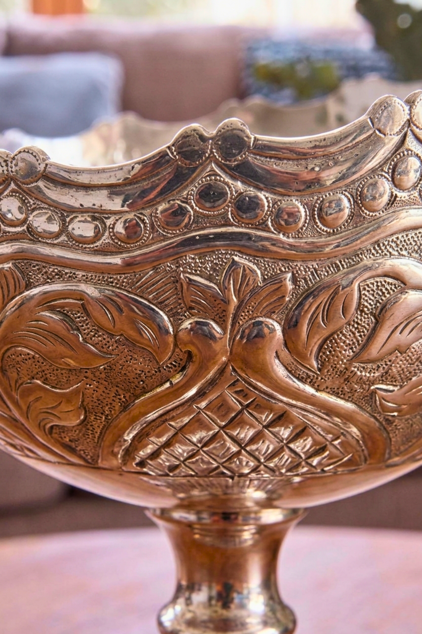 Heritage Silver Embossed Bowl – Decorative Bowl by Grandeur