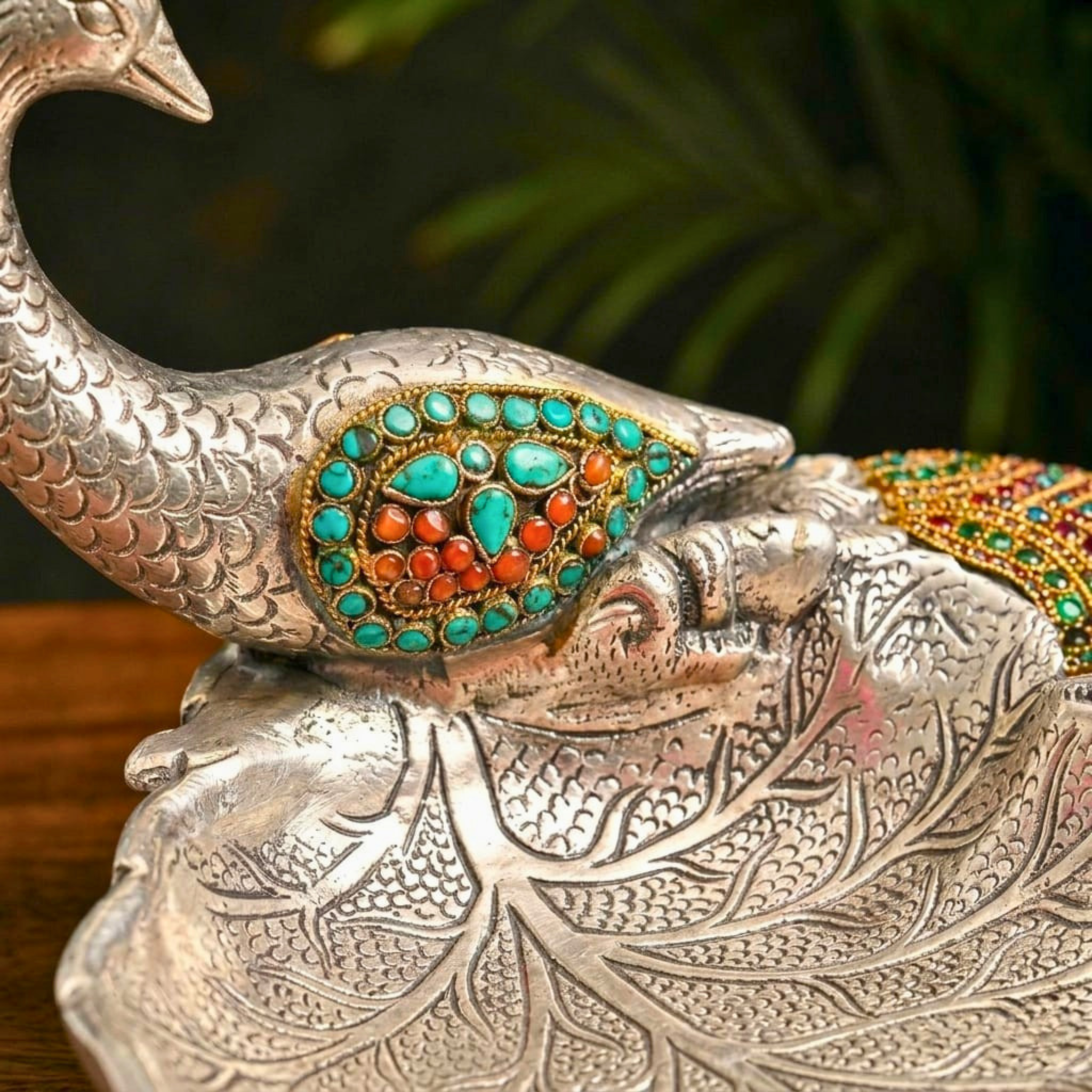 Imperial Peacock Leaf Platter – Decorative Platter by Grandeur