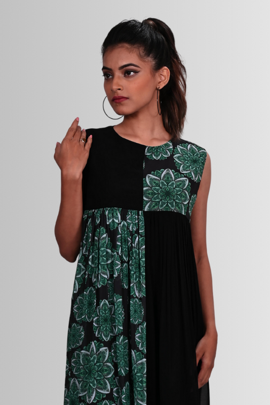 Green and black full length dress