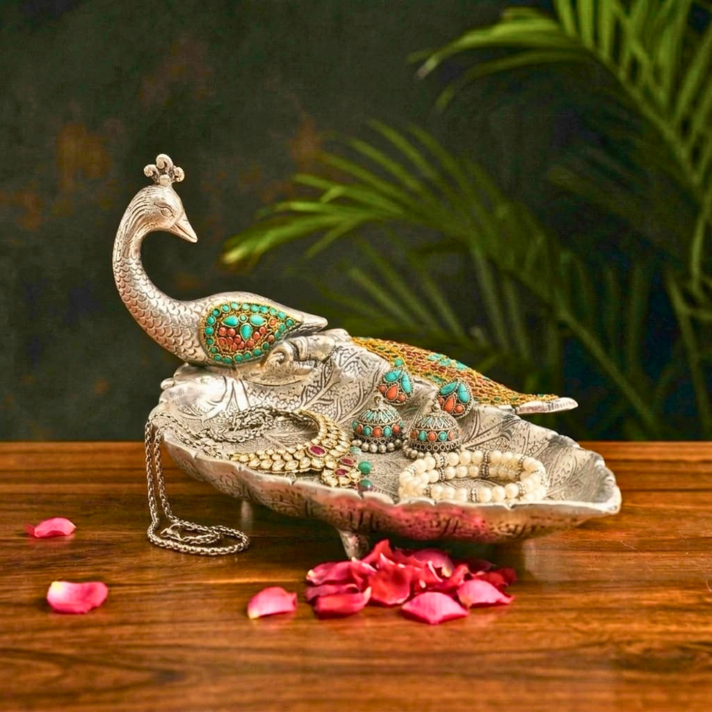 Imperial Peacock Leaf Platter – Decorative Platter by Grandeur