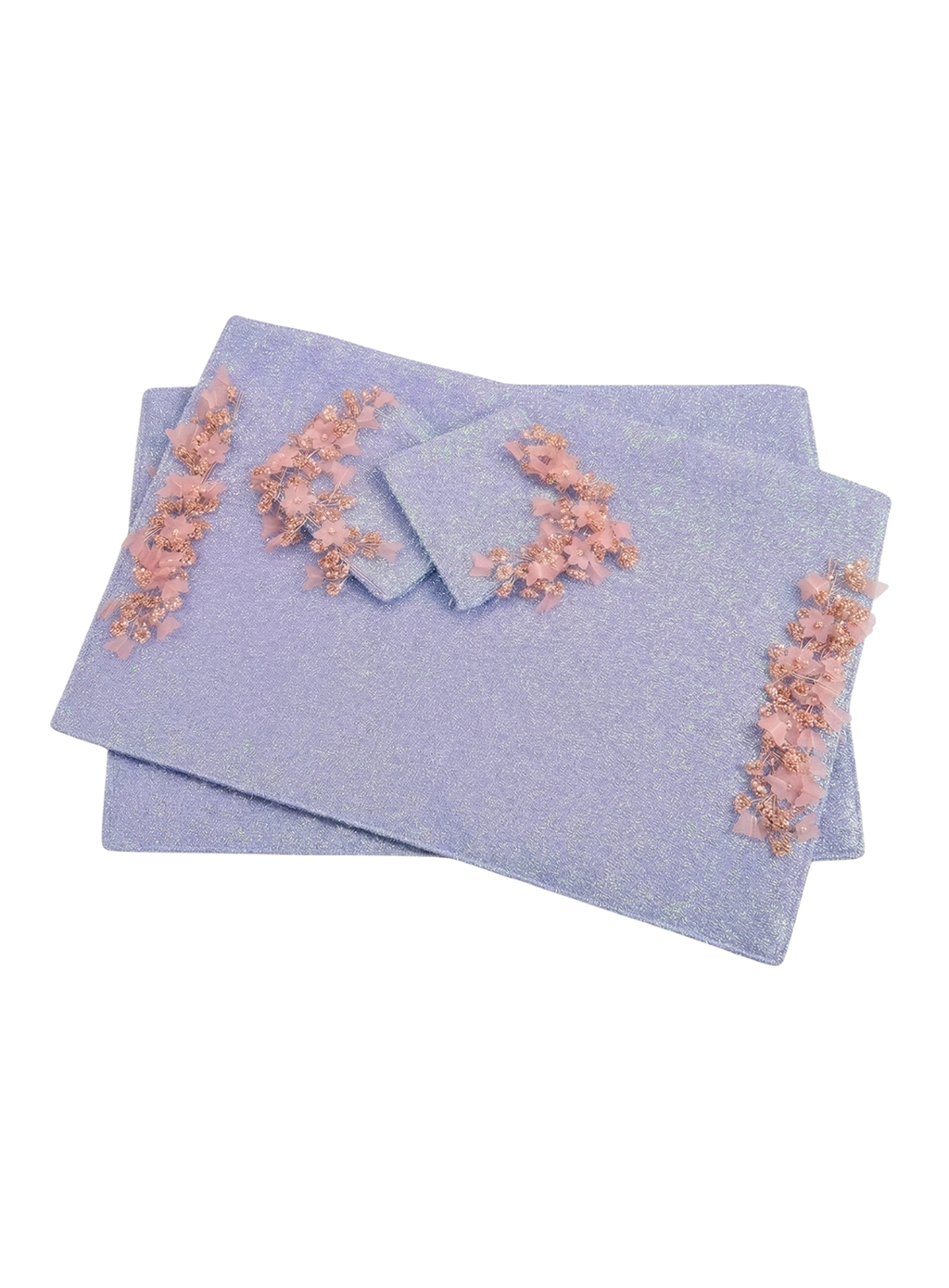 Icy Blue Blossom Beaded Table Mat (Pack of 6) – Table Mat by Grandeur