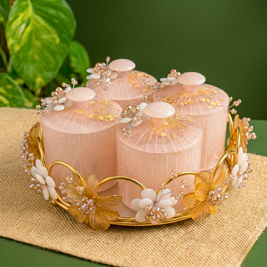 Rose Quartz Blossom Jars – Decorative Jar by Grandeur