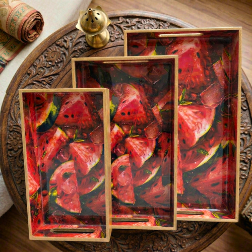 Crimson Summer Watermelon Trays – Decorative Tray by Grandeur
