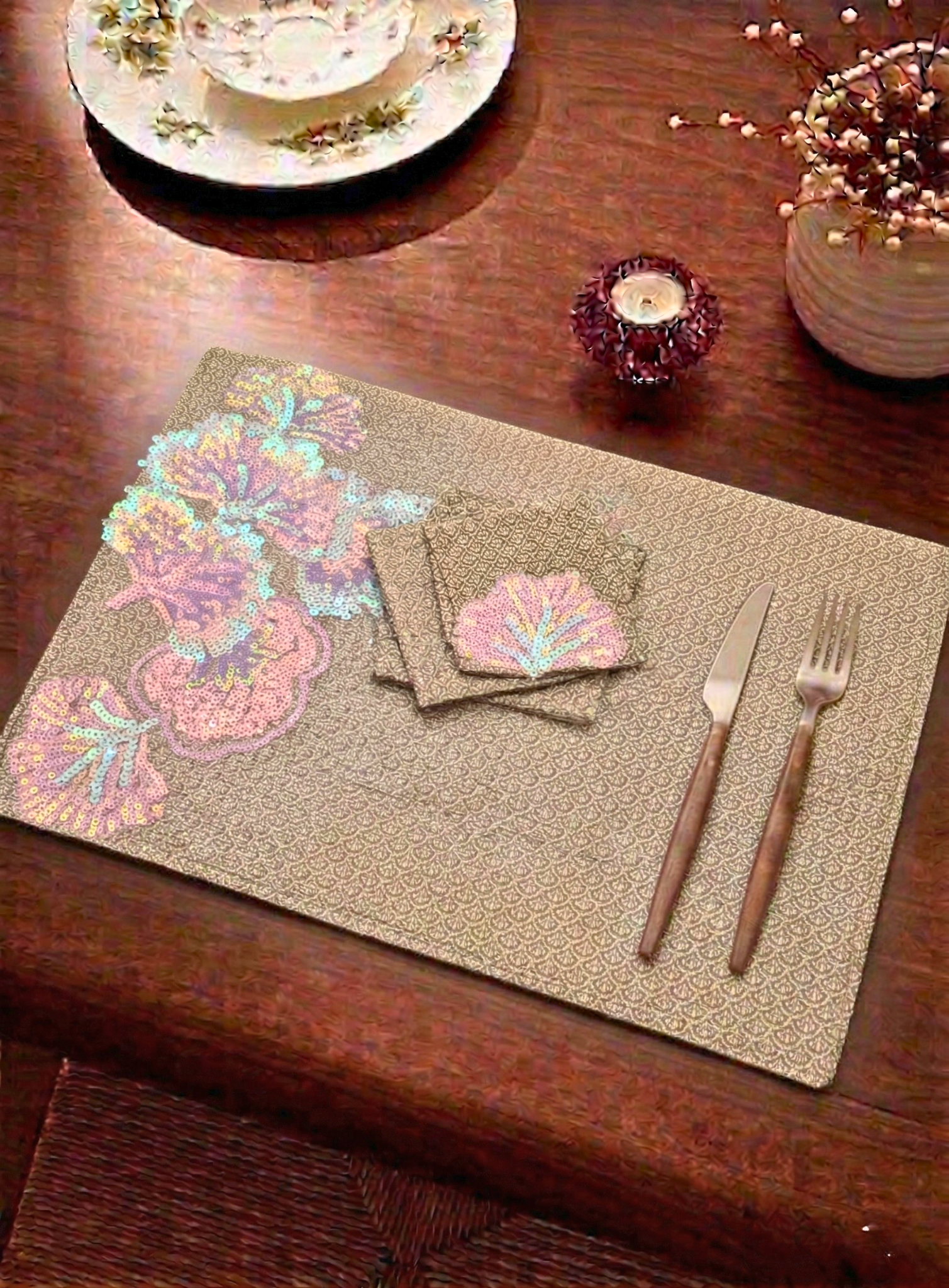 Pastel Bloom Brocade Table Mat (Pack of 6) – Table Mat by Grandeur