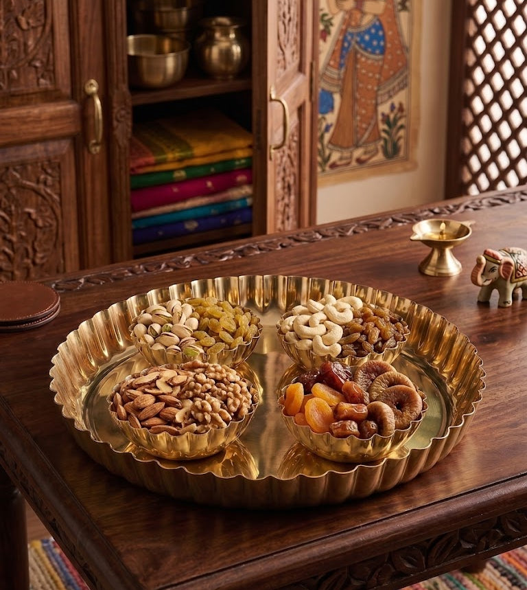 Gilded Fluted Thali Set – Thali Set by Grandeur