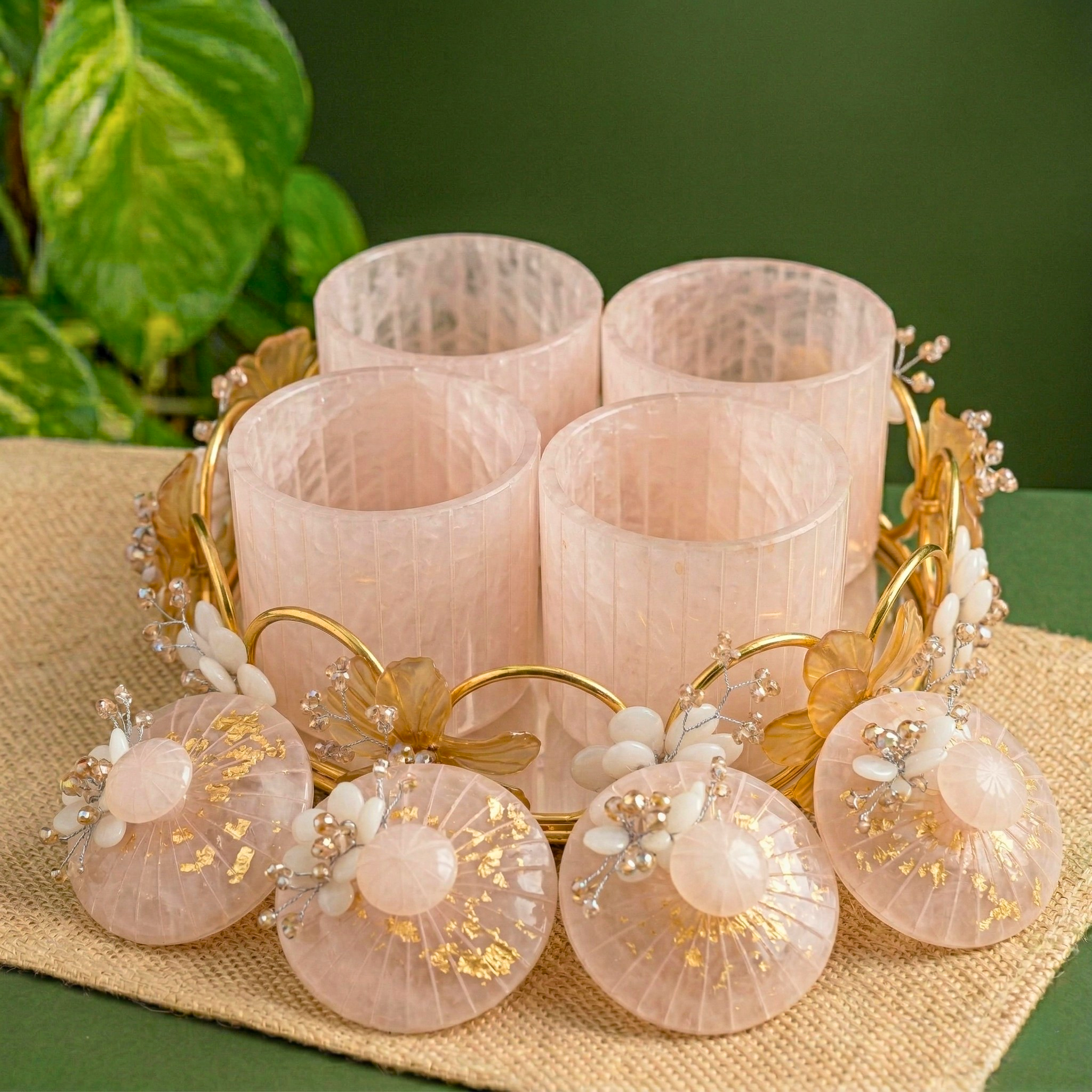 Rose Quartz Blossom Jars – Decorative Jar by Grandeur