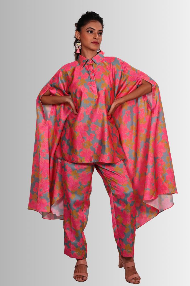 Pink floral kaftan style co-ord set