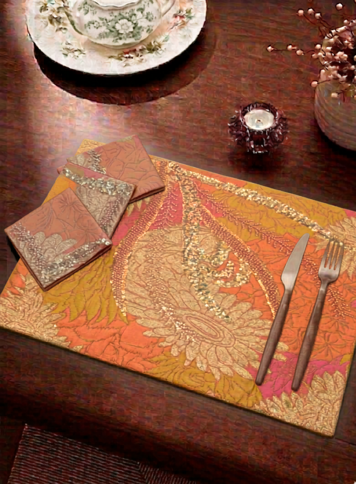 Vintage Paisley Sequin Table Mat (Pack of 6) – Table Mat by Grandeur
