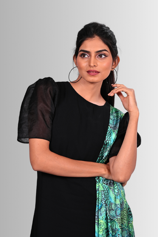 Black tunic with side printed panel