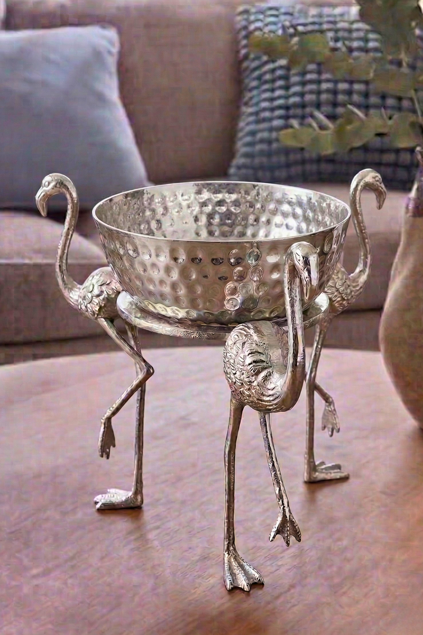 Silver Flamingo Hammered Bowl – Decorative Bowl by Grandeur