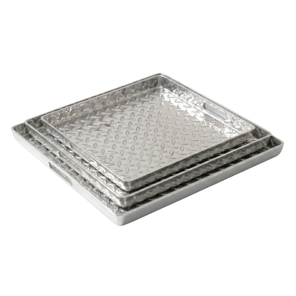 Silver Industrial Weave Square Tray – Decorative Tray by Grandeur
