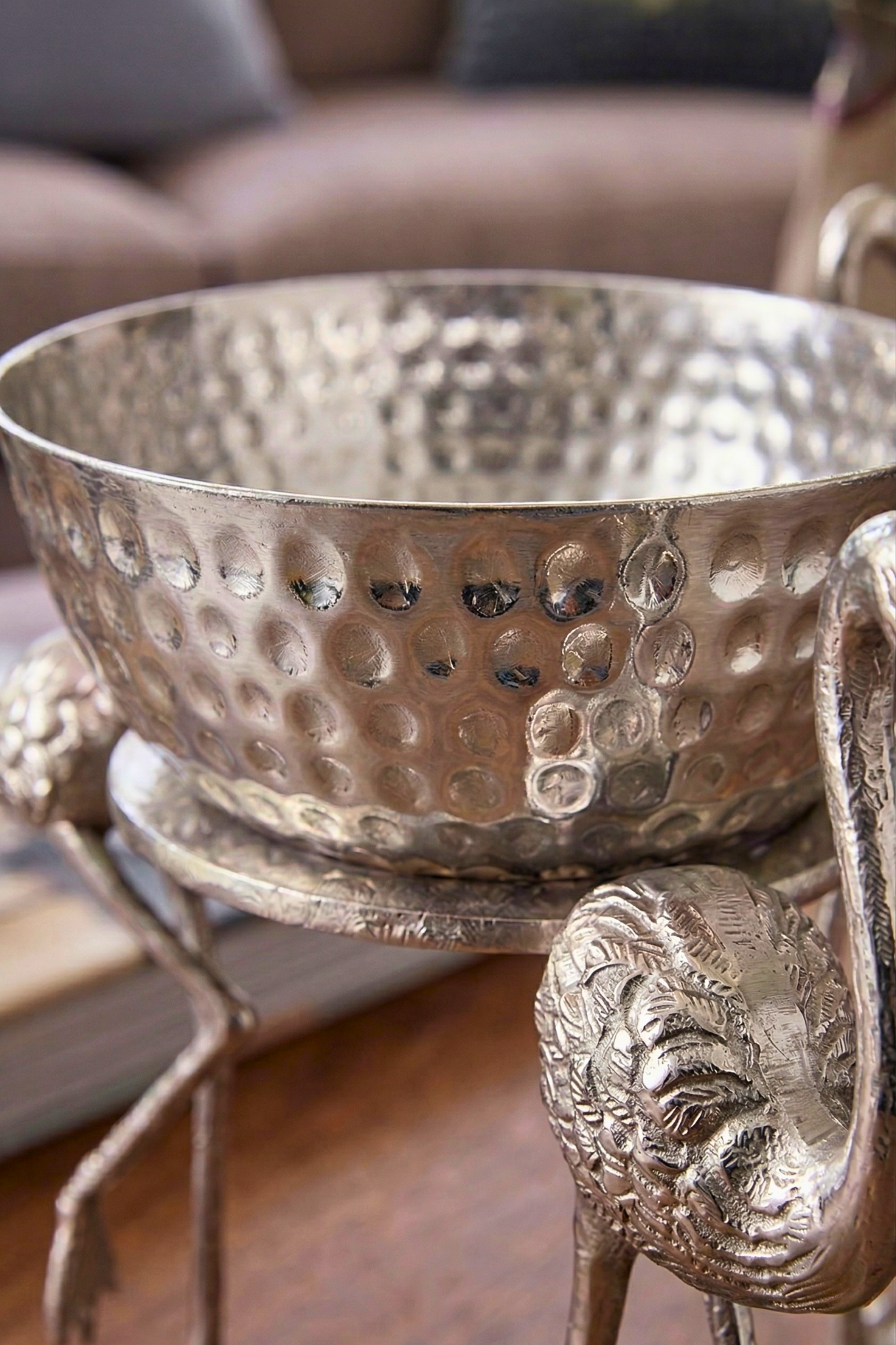 Silver Flamingo Hammered Bowl – Decorative Bowl by Grandeur