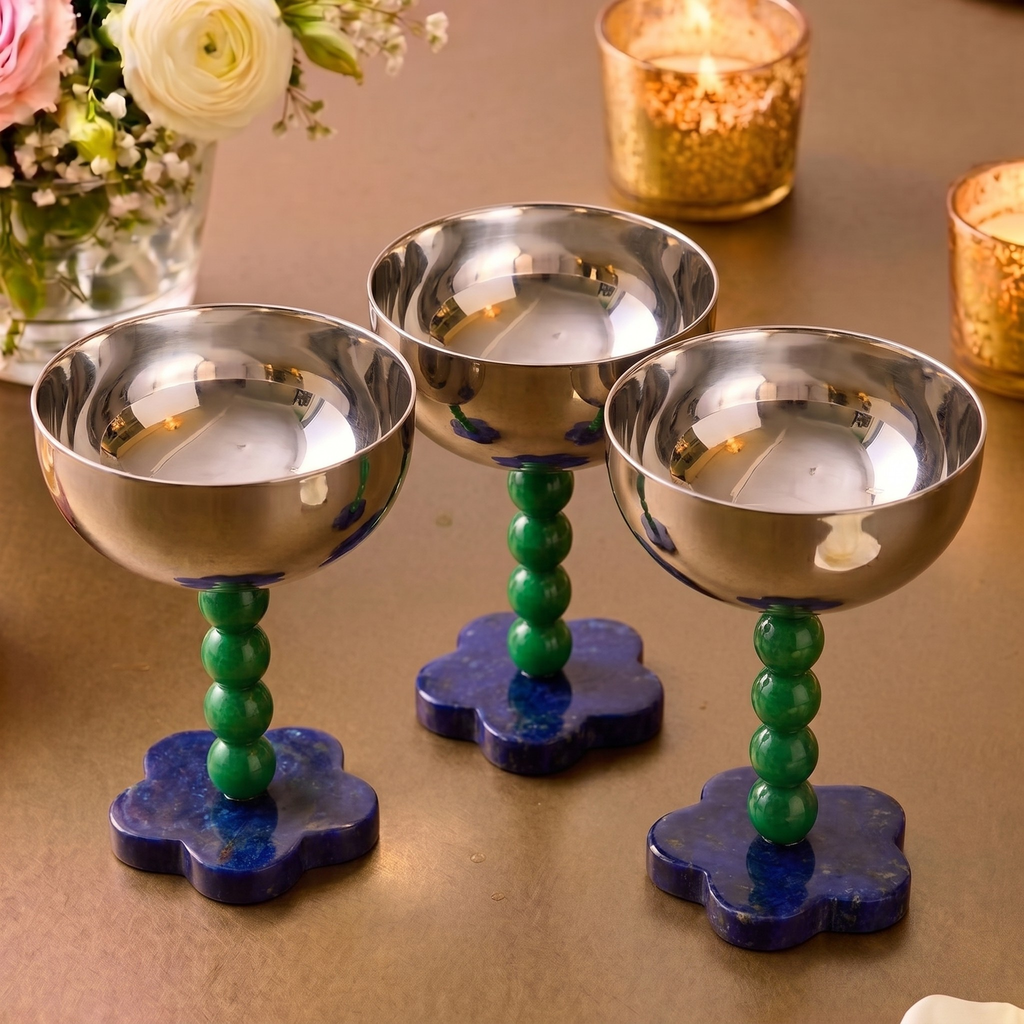 Azure & Emerald Blossom Glasses (Pack of 6) – Glassware by Grandeur