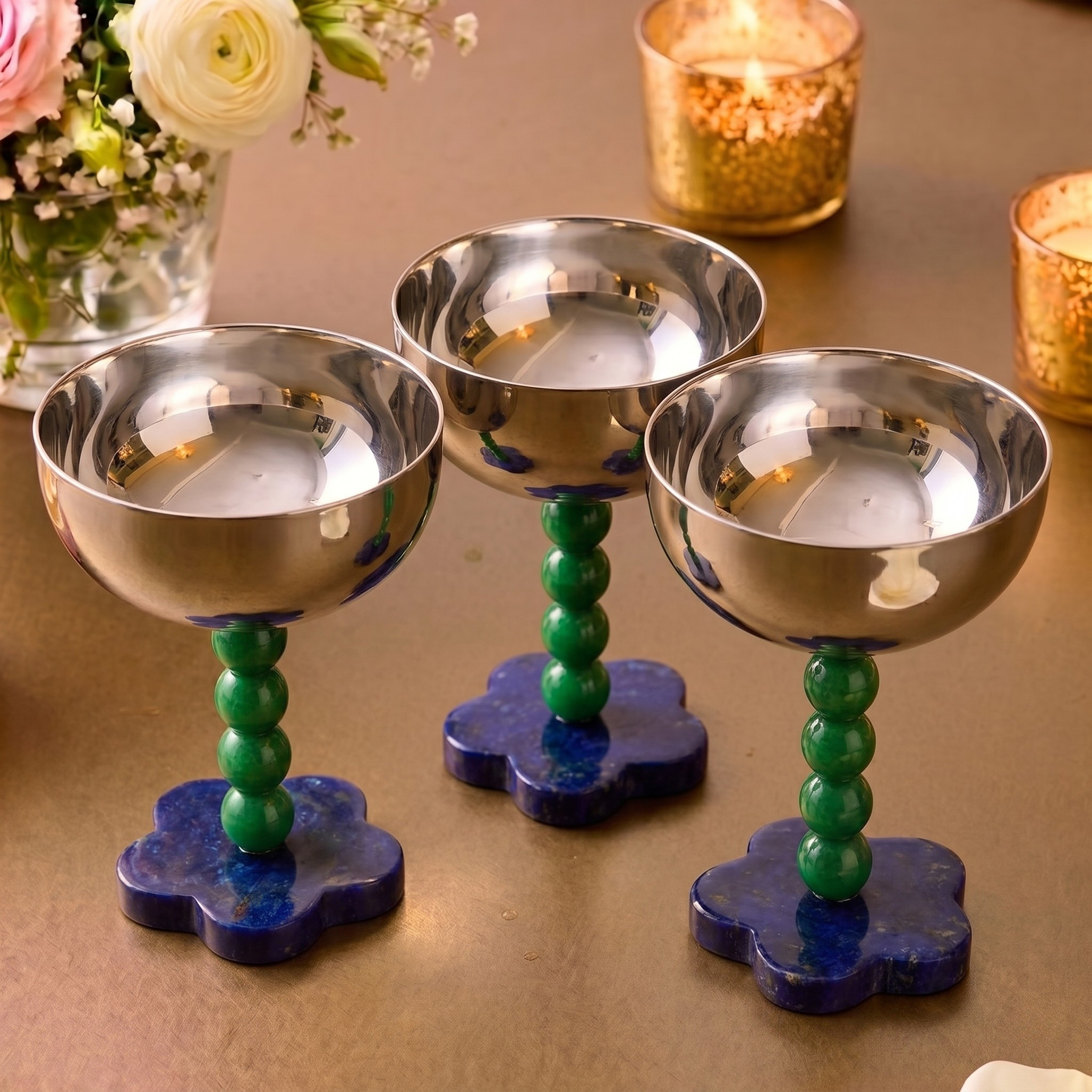 Azure & Emerald Blossom Glasses (Pack of 6) – Glassware by Grandeur