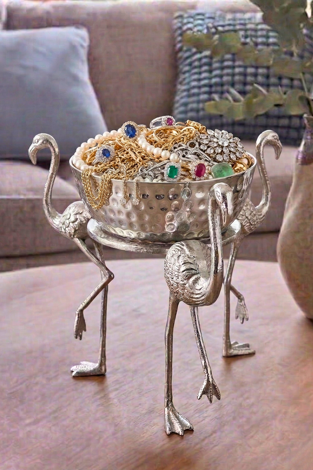 Silver Flamingo Hammered Bowl – Decorative Bowl by Grandeur
