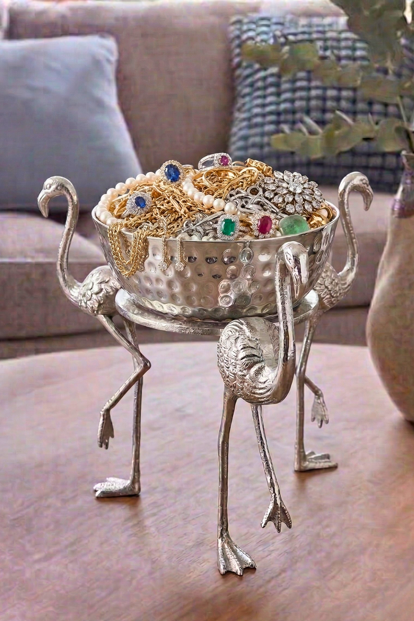 Silver Flamingo Hammered Bowl – Decorative Bowl by Grandeur