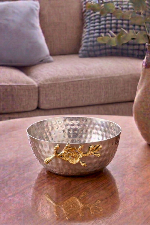 Gilded Blossom Hammered Bowl – Decorative Bowl by Grandeur