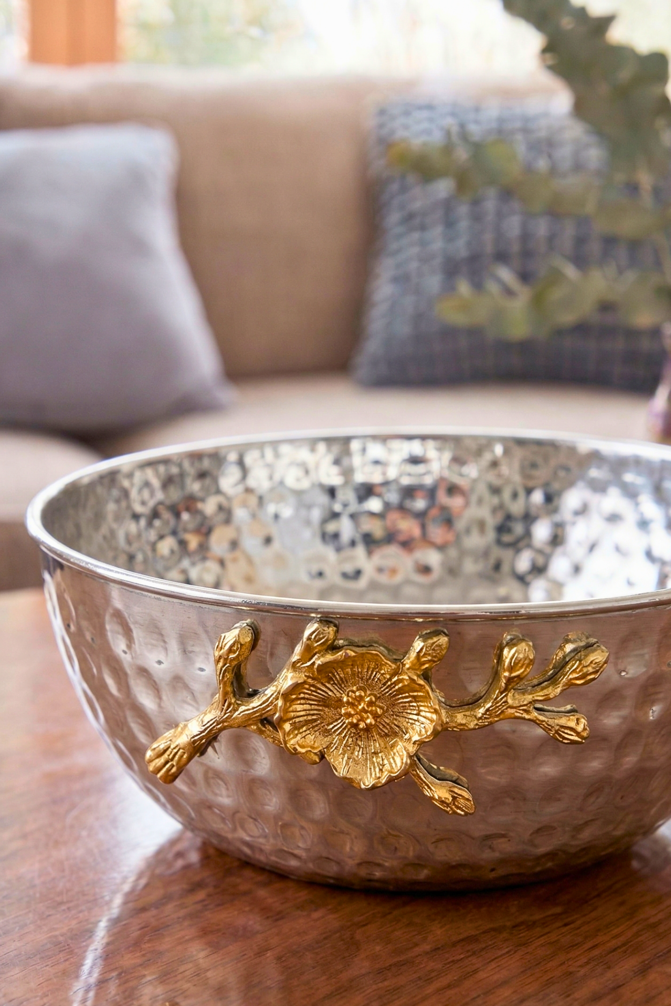 Gilded Blossom Hammered Bowl – Decorative Bowl by Grandeur