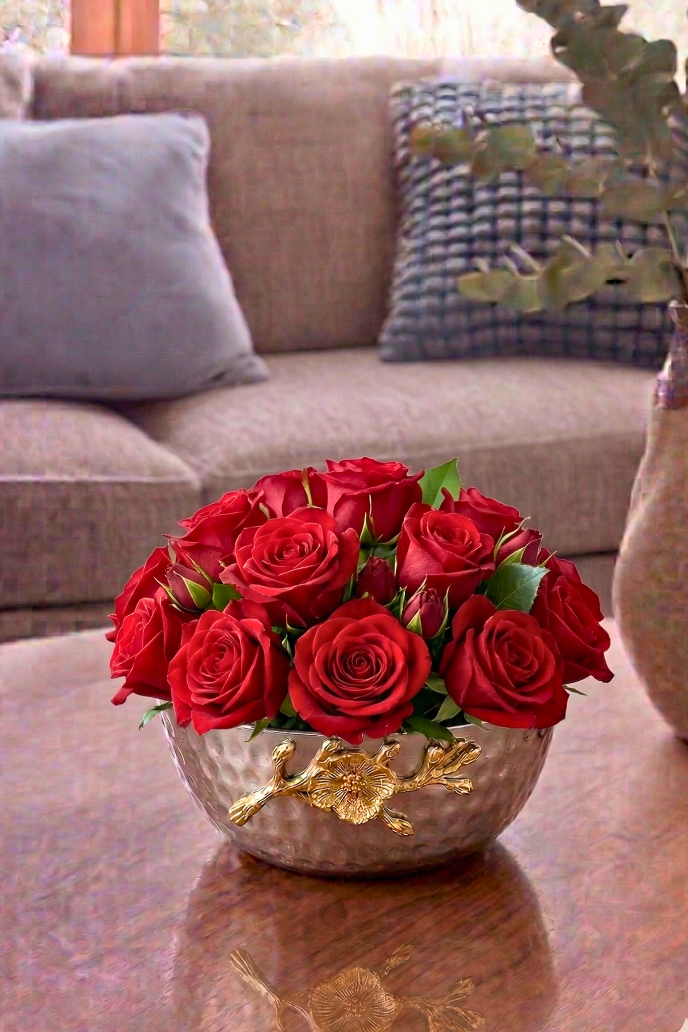 Gilded Blossom Hammered Bowl – Decorative Bowl by Grandeur