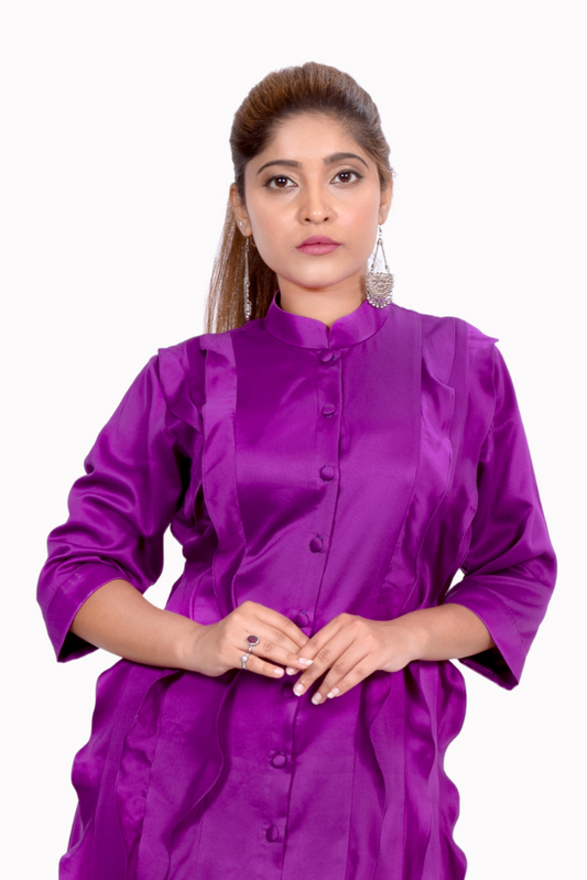 Purple kurti with lotus print plazzo set