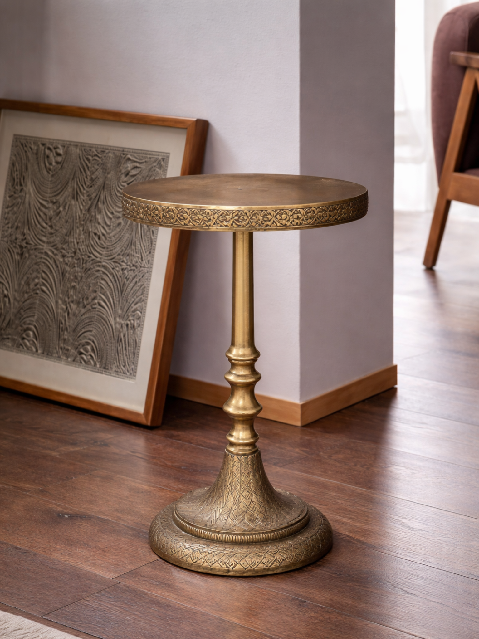 Artisanal Filigree Pedestal Stool – Accent Stool by Grandeur