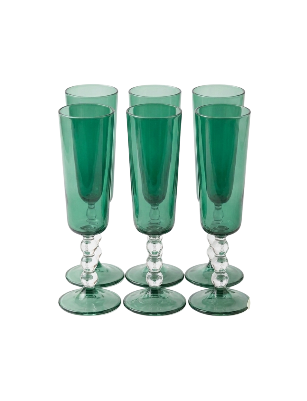 Emerald Beaded Glass Flutes (Pack of 6) – Glassware by Grandeur