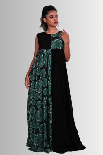 Green and black full length dress