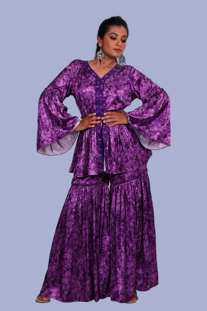 Purple peplum sharara set