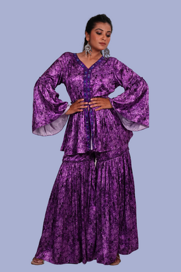 Purple peplum sharara set