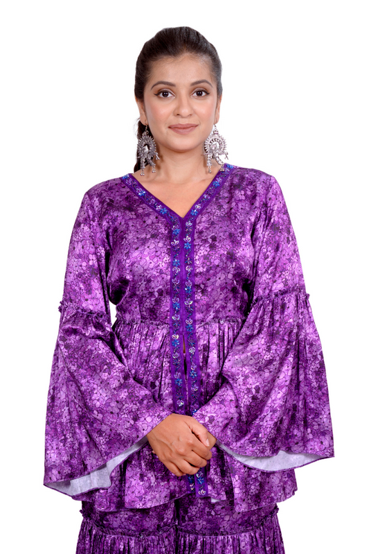 Purple peplum sharara set